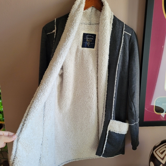 Cavalini Sherpa Jacket Size Small Open Front Pockets Lightweight Dark Grey - Picture 3 of 11